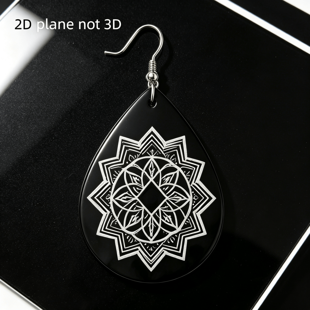 Black & White Mandala Teardrop Earrings, Boho Aesthetic