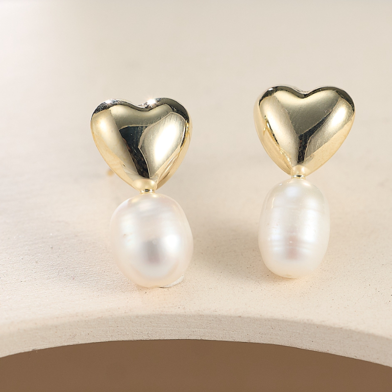 Women's French Style Heart-Shaped Baroque Earrings, Elegant Minimalist