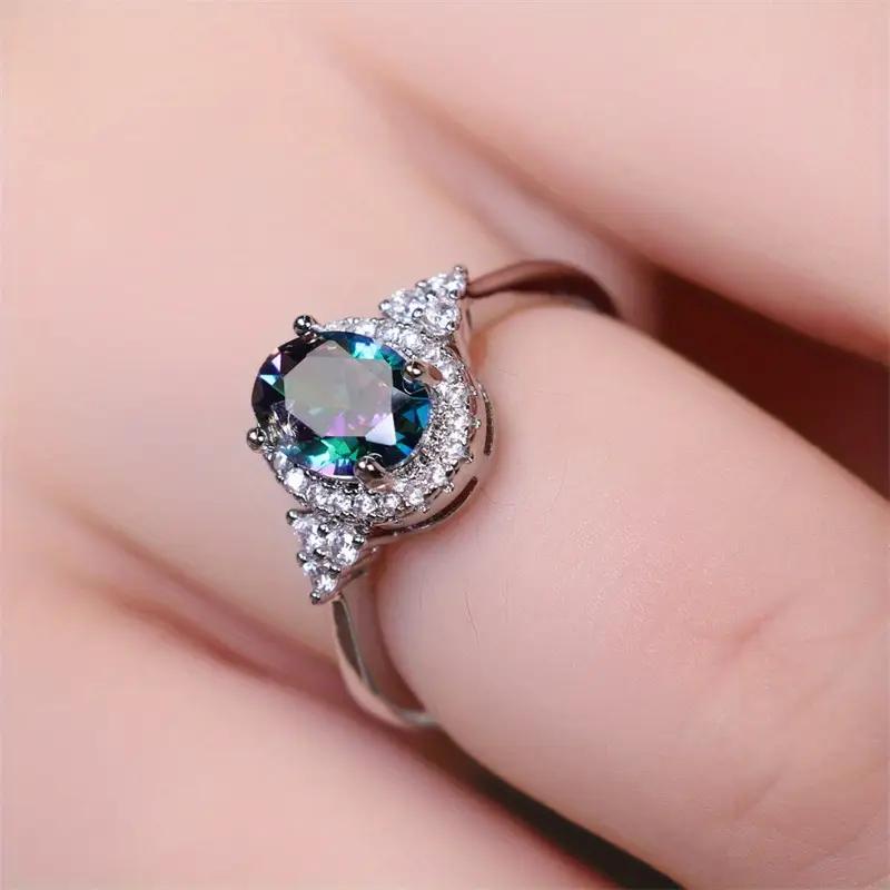 Women's Classic Inlay Oval Zirconia Geometry Ring, Elegant Gift