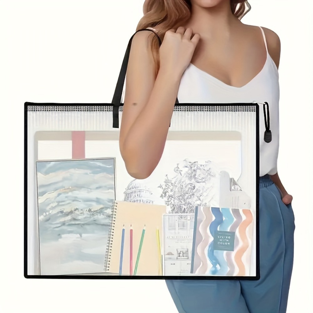 E-shop Große transparente PVC-Aktenmappe – Tragbare Aufbewahrungstasche für Poster Kunstwerke, 18,9 x 25,39 Zoll Mesh-Kunstwerkmappe, geeignet für