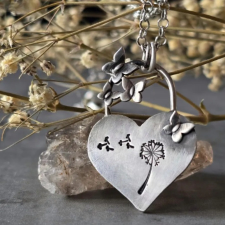 TEMU 1pc Elegant Style Necklaces Heart-shaped Necklaces Dandelion Necklaces Retro Necklaces Bohemian Necklaces Unique Jewelry Necklaces For Men Gifts