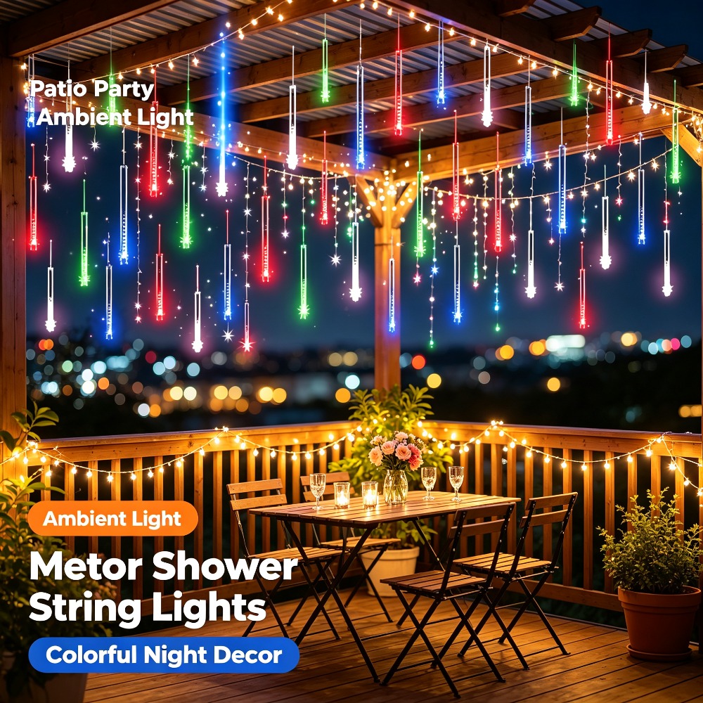 TEMU Luz LED de lluvia de , Guirnalda de luces de barra de hielo de de 8 tubos, Luz de decoración navideña de 192 cuentas, Guirnalda de luces de ,