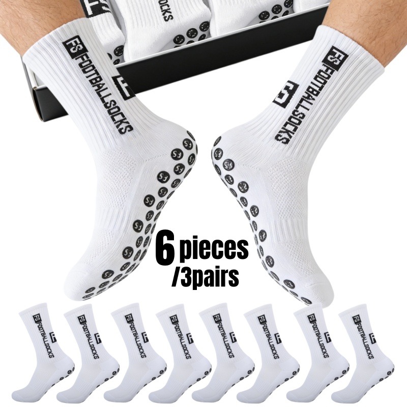 E-shop 6 Stück/3 Stück Anti-Rutsch-Socken mit Gummigriff, Unisex - Atmungsaktive, mittellange Sportsocken für Fußball, Basketball, Skateboarding, -
