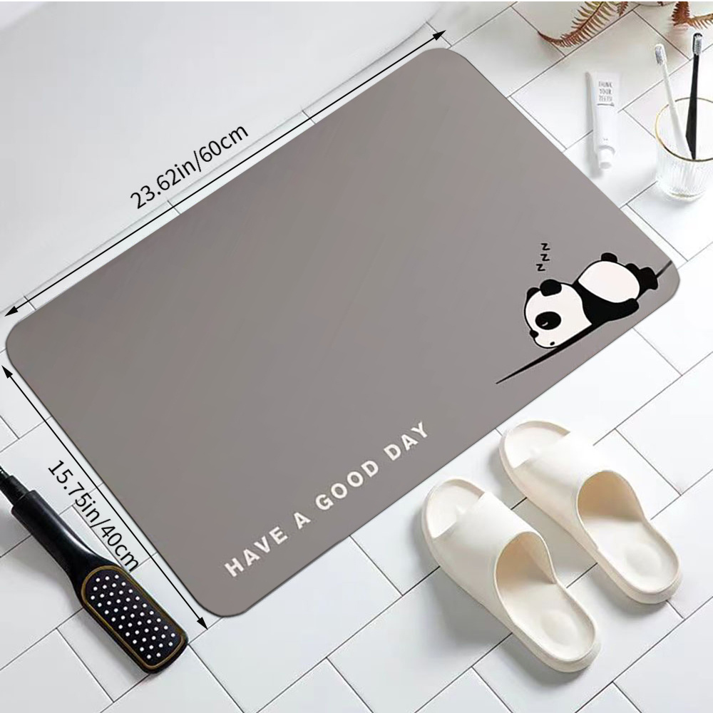TEMU 1pc Stylish Grey Simple Panda Bathroom Mat, 0.47 Inch Bathroom Non Slip Mat, Non Slip Mat Area Rug, Floor Mat, Machine Washable, Entrance