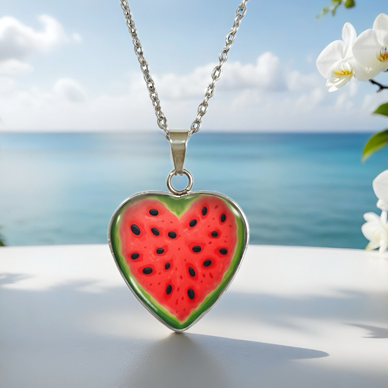Summer Pattern Heart-shaped Stainless Steel Pendant Necklace Fashion Popular Jewelry Gift