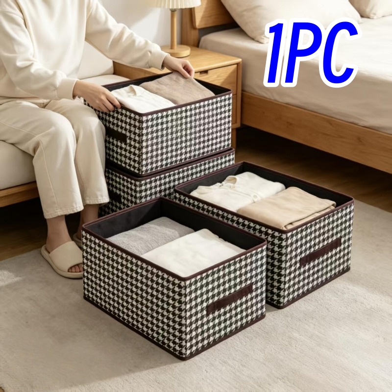 TEMU 1pc Large-capacity Storage Box, Foldable Household Storage Bin, Portable Foldable Clothes And Quilt Storage Box, Dorm Bedroom Wardrobe Clothes