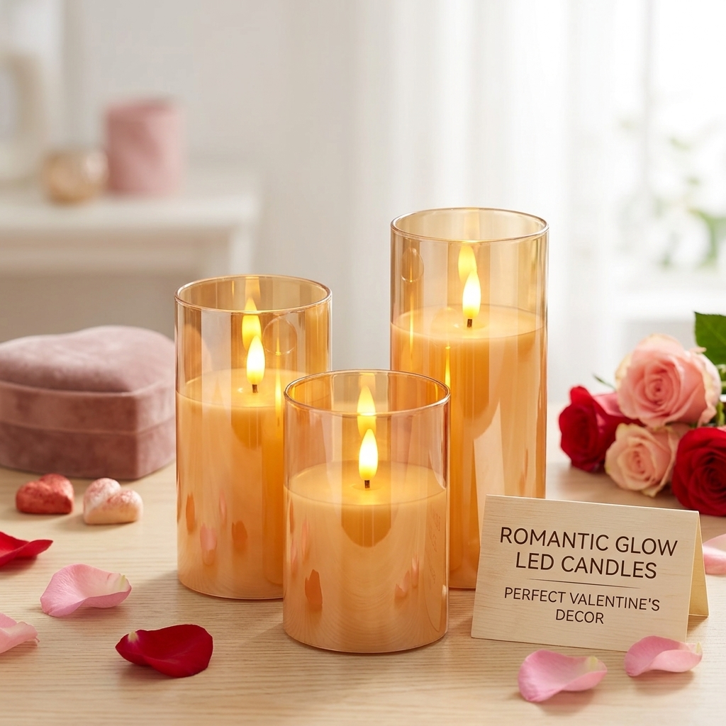 TEMU Battery-powered Flameless Candles - Set Of 3 Golden Candles (4/5/6 Inches) With Led Flickering Light Effect, Smokeless And Drip-free, Ideal As A