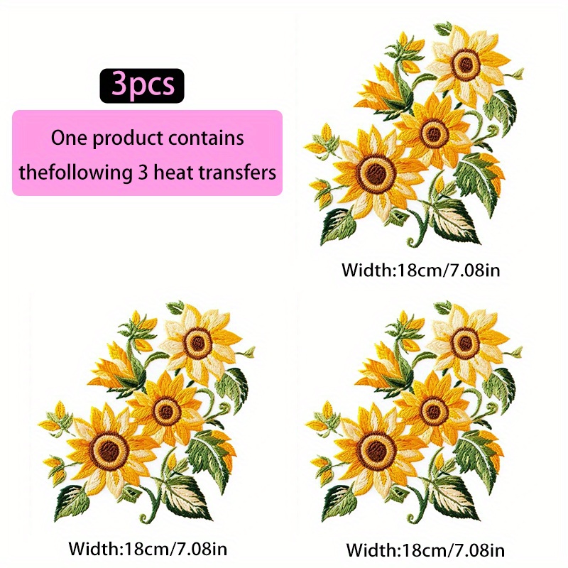 TEMU A Set Of 3pcs Featuring Trendy Sunflower Designs With Embroidery, Washable Heat Transfer Stickers, Including A Fun Quote 'find The ', Suitable