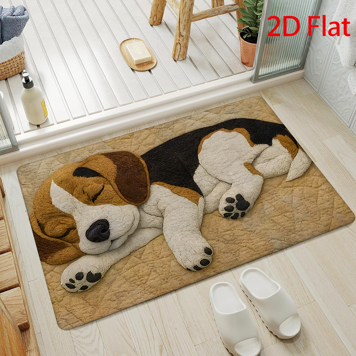 TEMU 2d Flat, 2d Flat, 1pc 2d Flat Printed Bathroom Mat | Lightweight, Easy-to-clean Flannel And Polyester Door Mat For Entryway, Living Room,