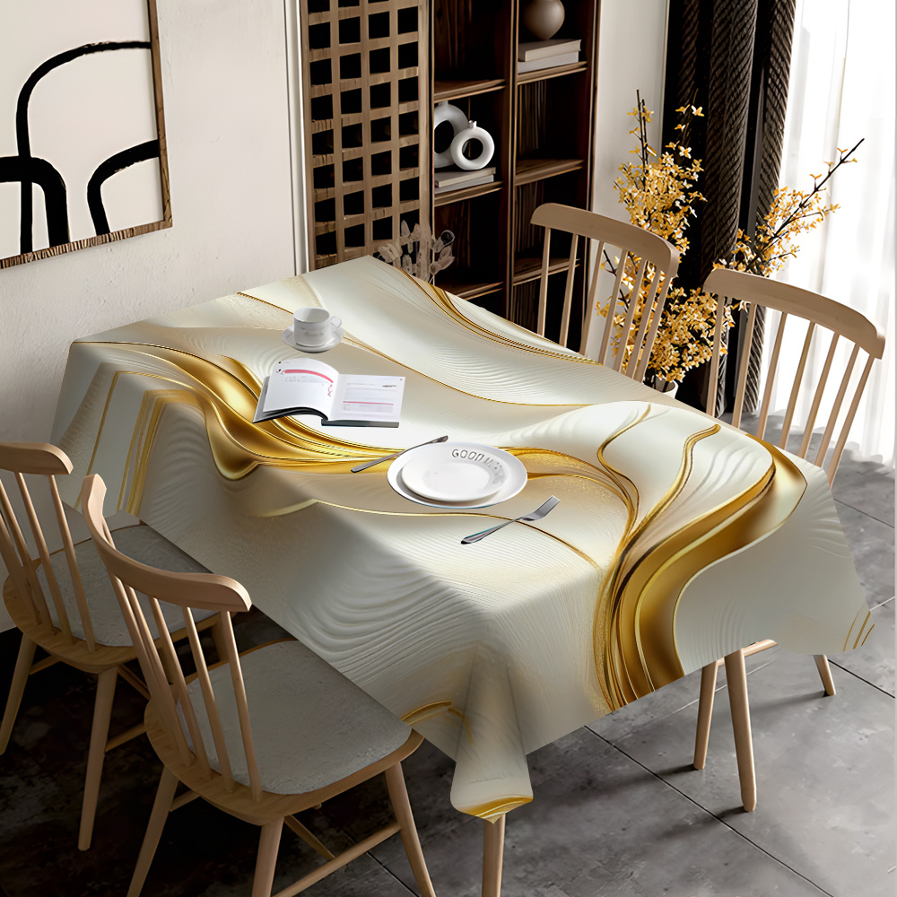 TEMU 1pc, 2d Flat, Platinum Rhythmic Wave Pattern Tablecloth, Suitable For Picnics, Festive Dining, And Parties, Rectangular Tablecloth, For Square