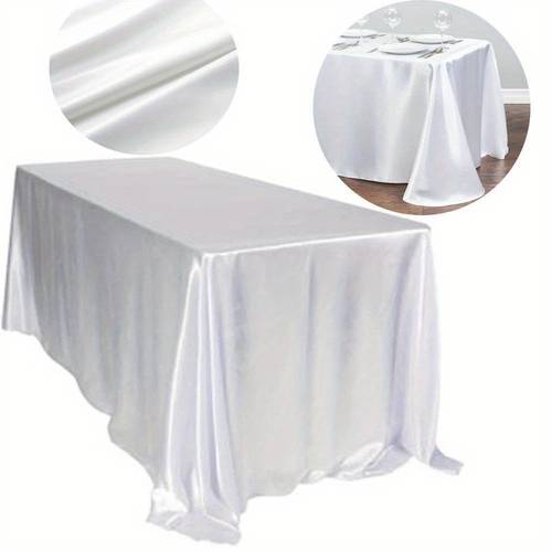 1pc rectangular satin table covering in white suitable for weddings christmas showers birthday celebrations and banquet decorations for home dining tables