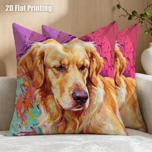 2d flat 2pcs vibrant artistic golden retriever dog cushion covers double prints colorful splatter painted pet portrait for nook modern bedroom corner rustic for dog lovers no insert included