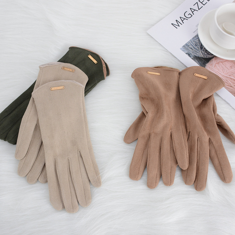 

Winter Plus Velvet Warm Gloves Stylish Screen Gloves Short Solid Color Female Gloves