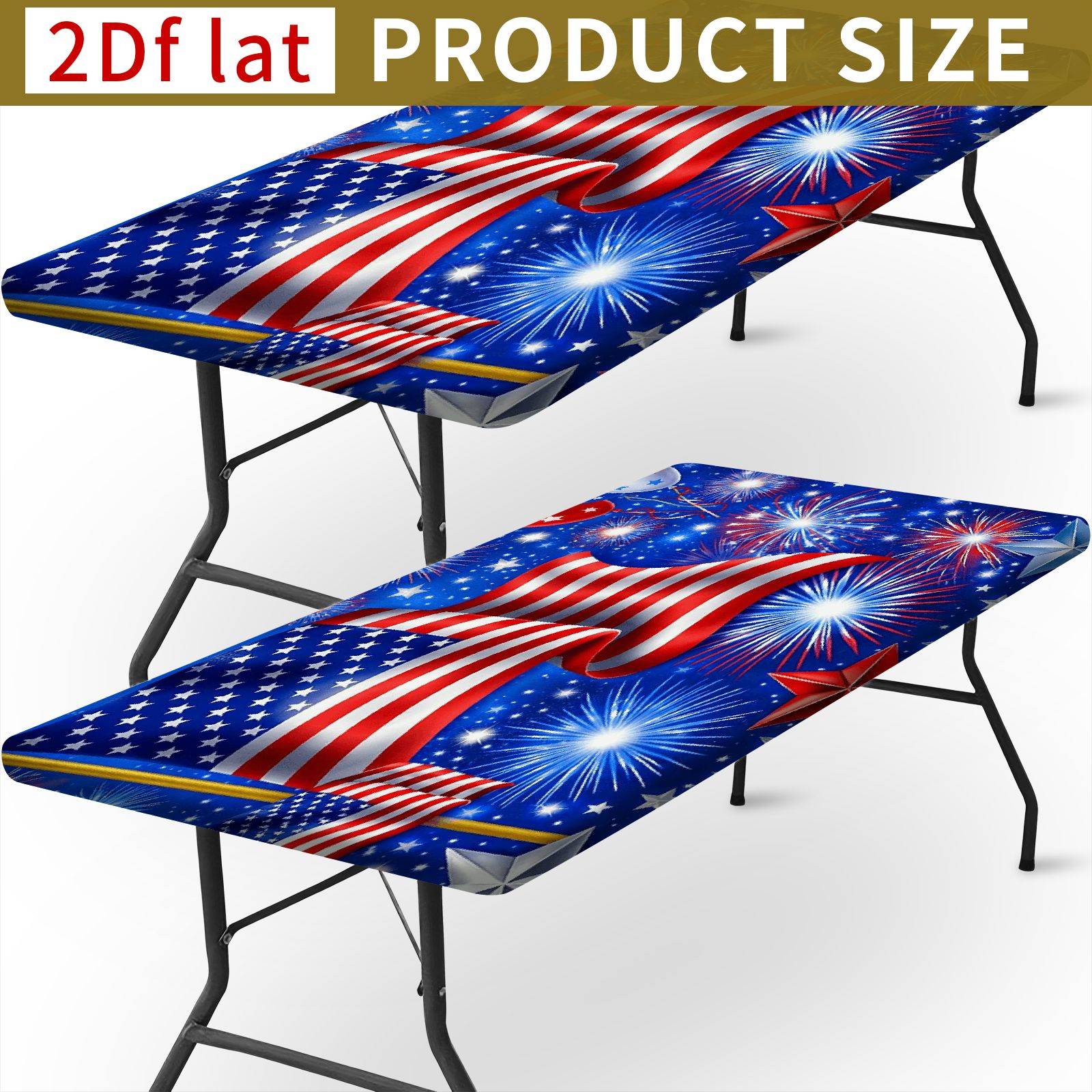 TEMU 1pc 1pcs Patriotic American Flag Tablecloth With Flag & Fireworks Print - Stretchable Washable Durable Polyester Table Cover Suitable For