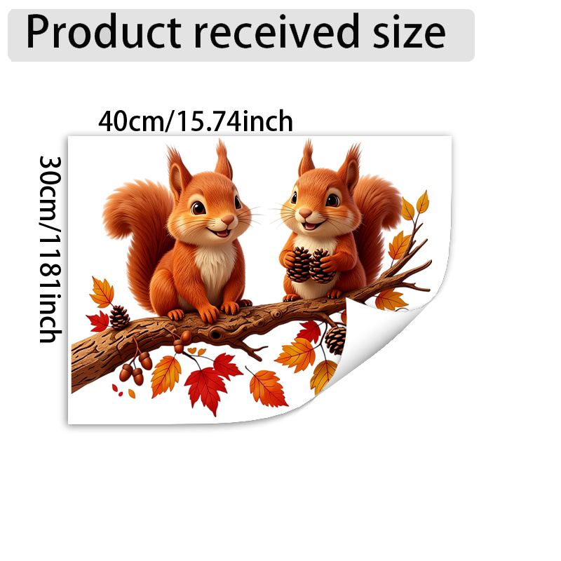 2d Flat, 2d Flat Printed Thanksgiving Pair Of Branches With Window Cling, Creative Pattern Of Holding Pine Cones With , , And Pumpkins, Easy To Apply And Remove, High-