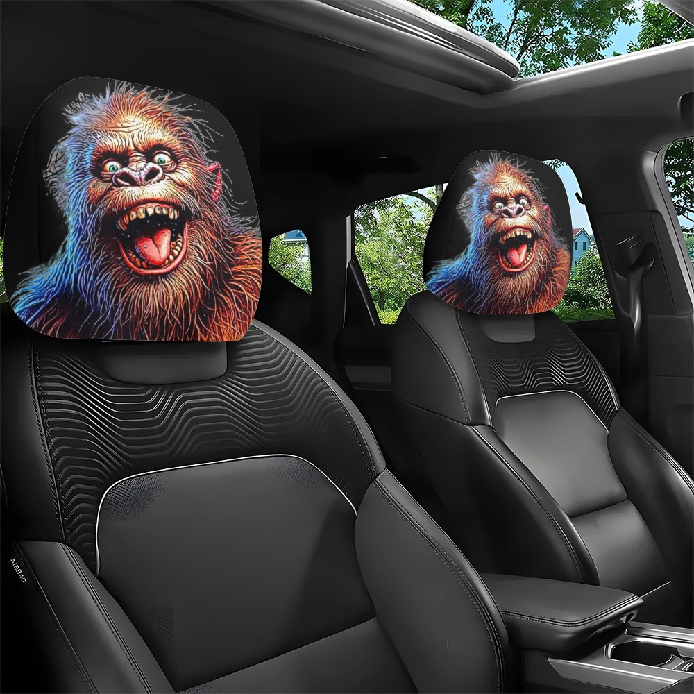 TEMU 2pcs Men's Wild Style Printed Car Headrest Covers, 2d Flat, Adds Fun, Seat Headrest Protector, Stylish And Interesting Interior Decoration,
