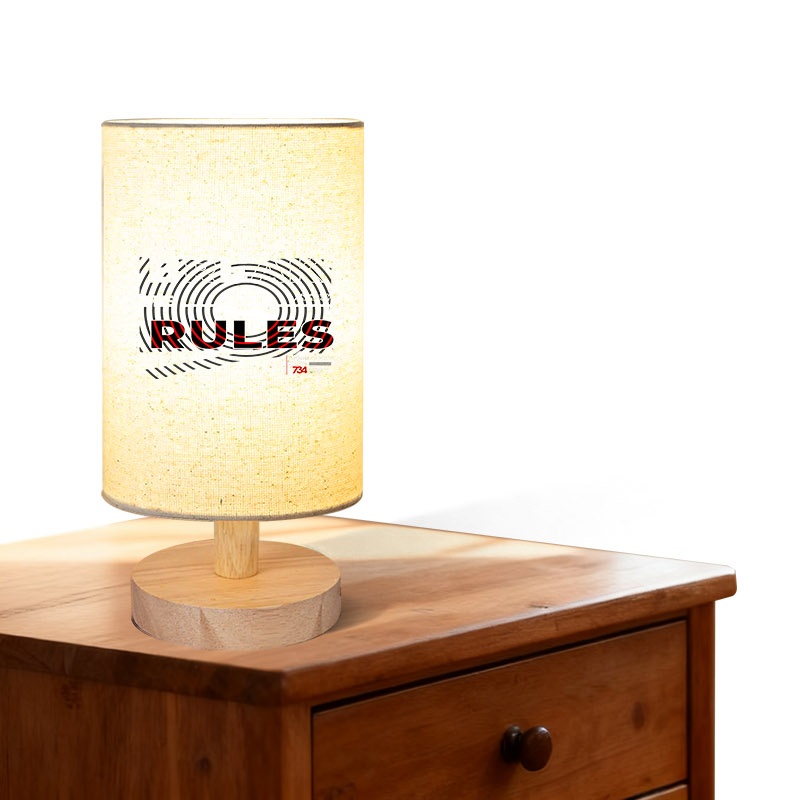 Wooden Table Lamp with Bold "RULES" Graphic Print