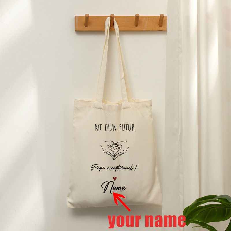 TEMU 1pc 1pcs Sac Fourre-tout Personnalisé " Papa & Maman" avec de Bébé & Cœur - Ajout de Nom/Date, Sac à Épaule Pliable Adapté pour Voyage, Cadeau