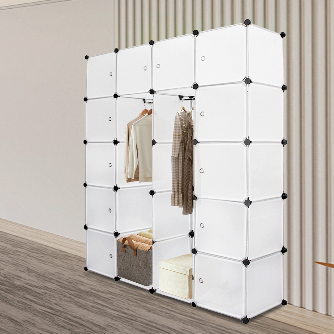 Wardrobe Closet, Easy Assembly Plastic Clothes , 20 Compartments Bedroom Wardrobe Organizer For Clothes, Books & , Portable Closets