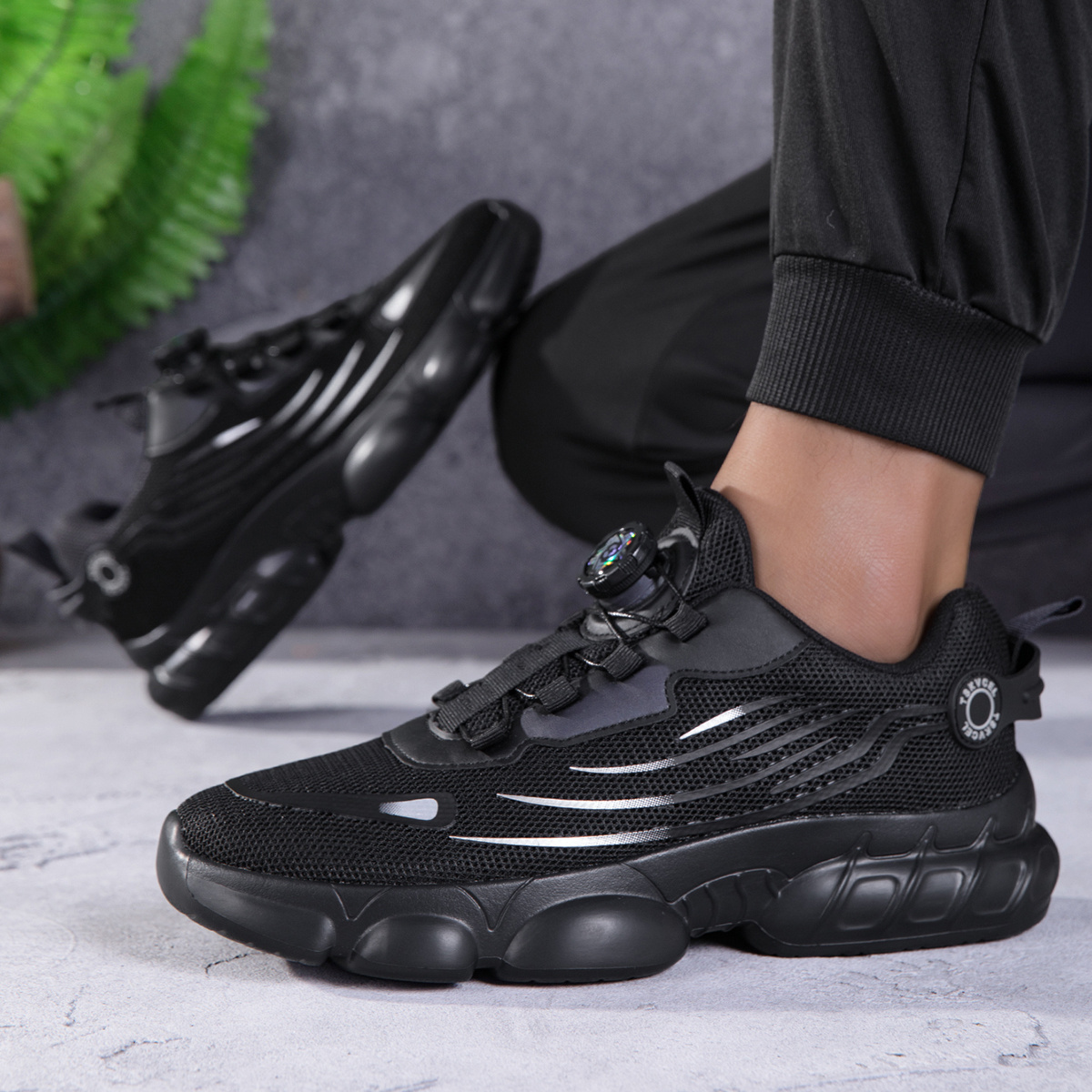 TEMU Tskvcel Women's Lightweight Breathable Sneakers - Thick Sole Slip-on Rotating Button Low-top Sneakers With Cushioned Md Sole Suitable For Gym,