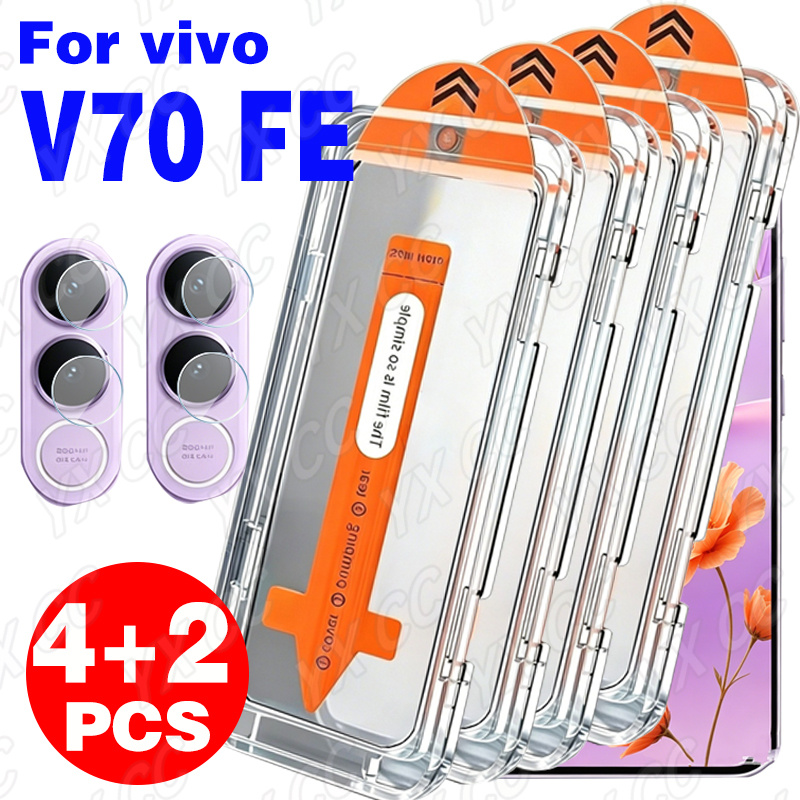 TEMU 4pcs Set Of High-definition Tempered Glass Film (including Dust-free Compartment) And 2pcs Of Camera Lens Protective Film, Suitable For Vivo V70