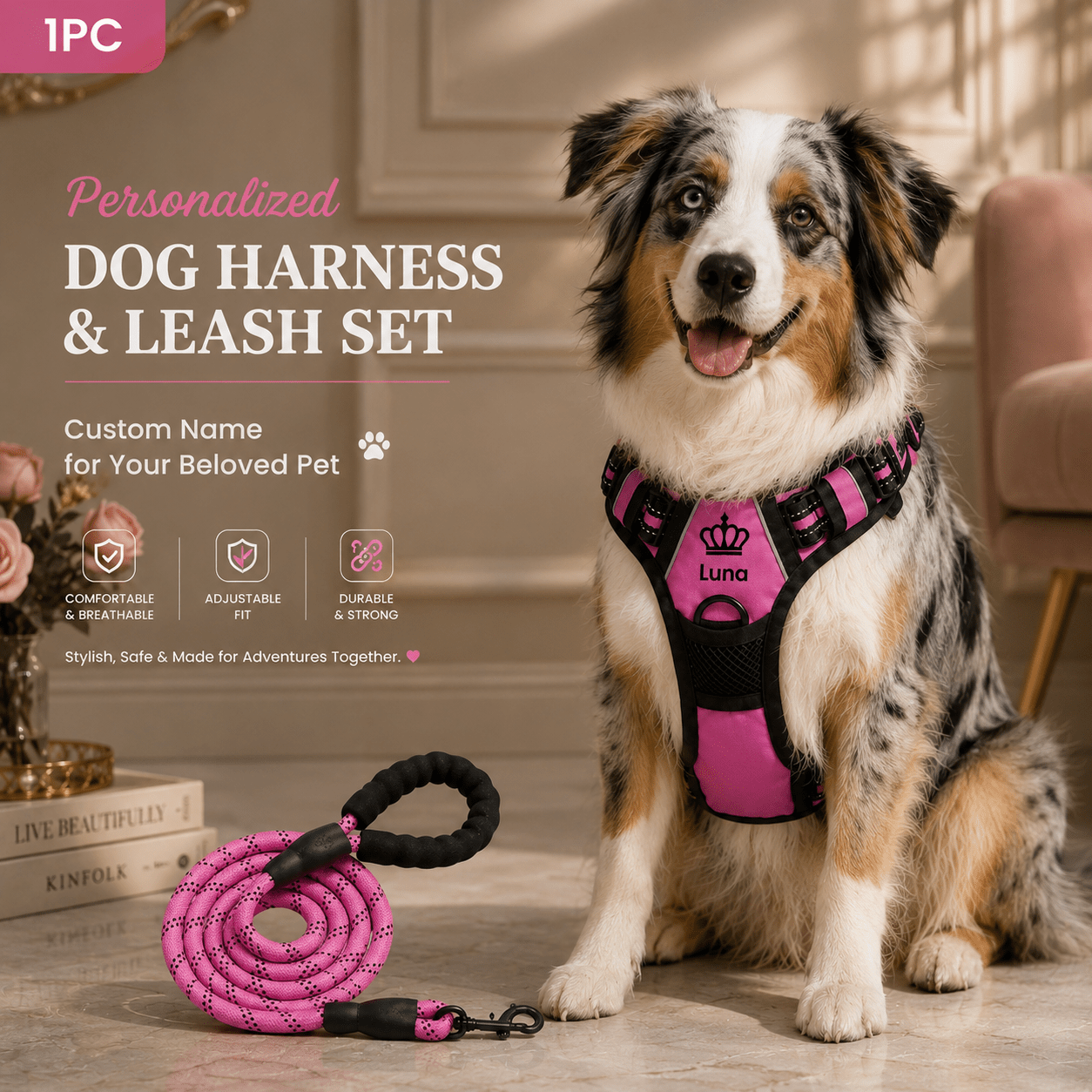 TEMU 1pc Custom Name/text Dog Carrier Suitable For Medium To Large Dogs, Breathable Cushioned Harness Carrier With Anti-escape System & Reflective