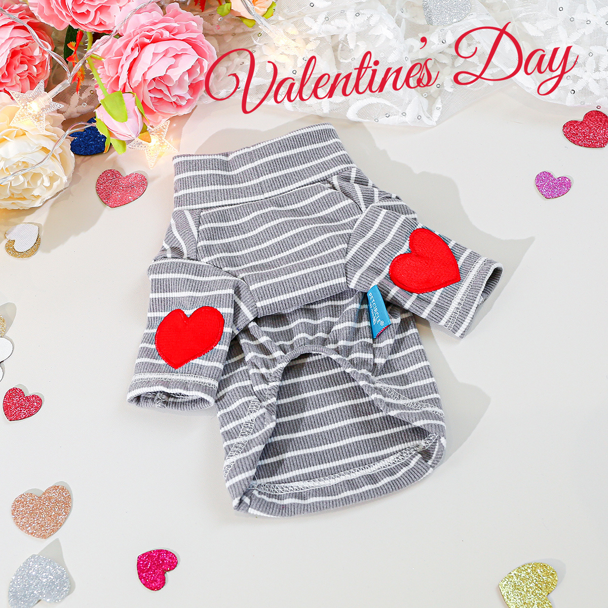 E-shop Haustierkleidung für Hunde Katzen, Sweatshirt als Unterzieh-Basisschicht mit Valentinstag-Herz- Streifenmuster, Hundepärchen-Outfits, Bekleidung