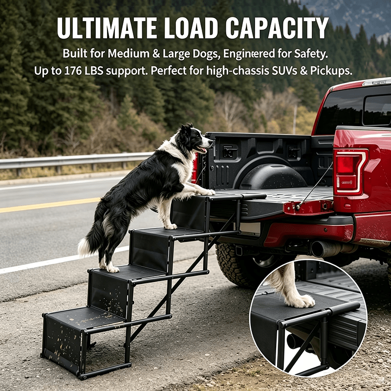 artikel foto opvouwbare hondenramp voor auto suv, 4 treden huisdiertrap met 80 kg capaciteit (176 lbs), draagbare opvouwbare hondenstappen voor trucks