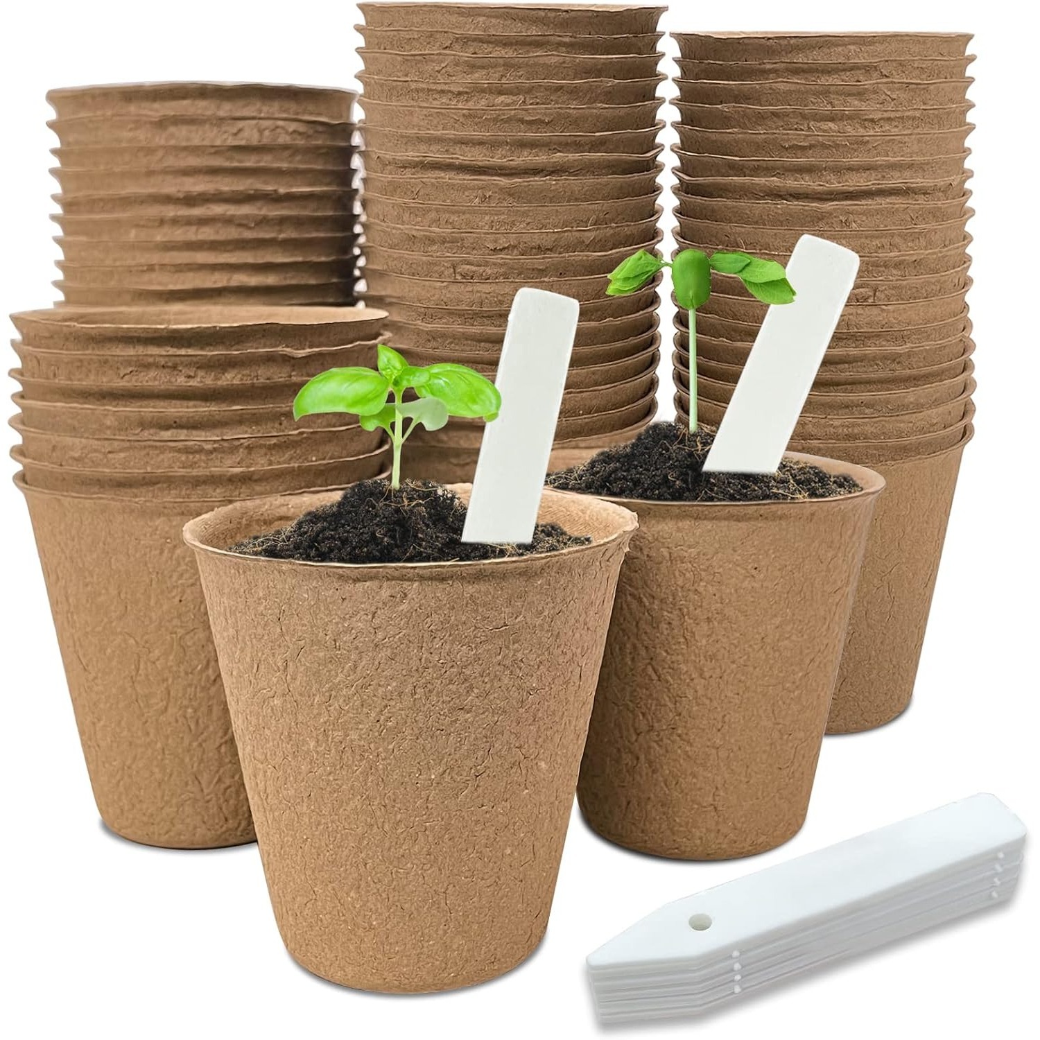 TEMU 40pcs Pack Peat Pots With Grid Base & 10 Labels - Round Seed Starter Trays Suitable For Flower, Vegetable, , Tomato & Seed Germination, Plant