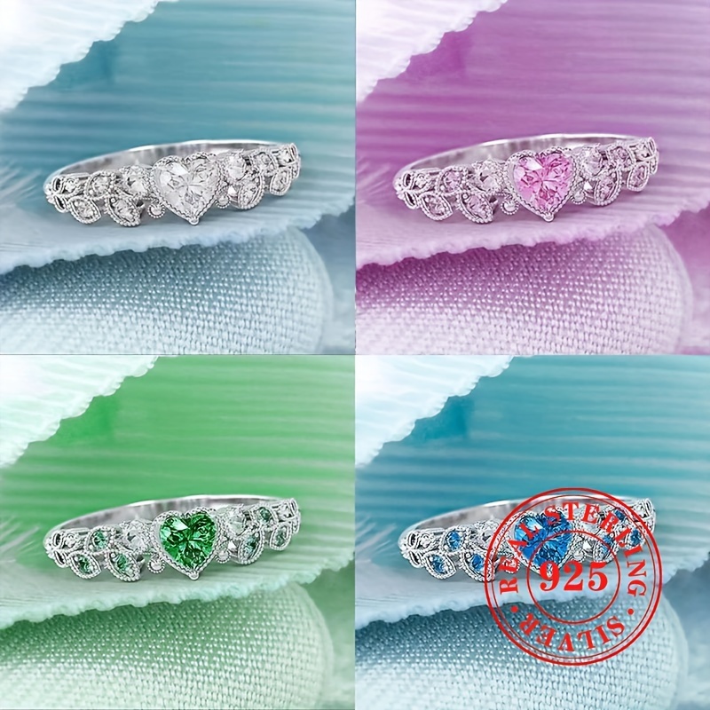 

Elegant Heart-cut Zirconia Ring For Women - 925 Sterling Silver, Synthetic Gemstones, April Birthstone, For Daily & , Ideal Valentine's Day Gift