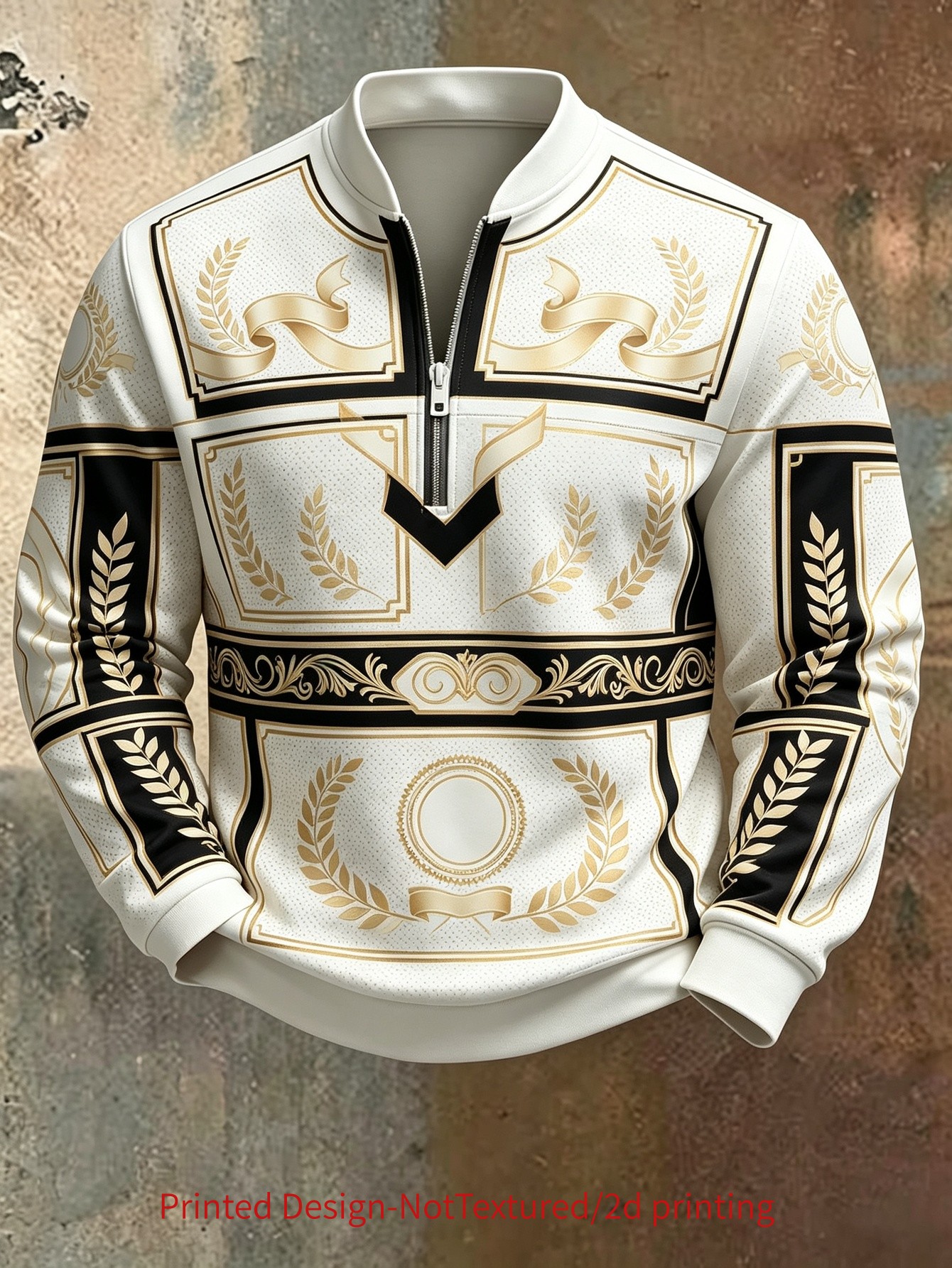 imagen del artículo sudadera retro de estilo   para hombre para   y otoño con estampado digital de   y   de  ,   largas, media cremallera, cuello  , adecuada para uso   casual, desplazamientos y reuniones