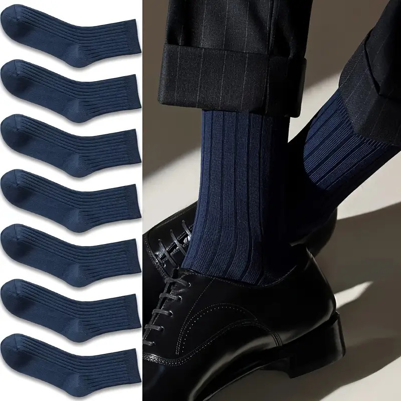 5 Pairs/7 Pairs of Men'S Suit Socks - Soft, Breathable Moisture-Wicking - Suitable for Calf Socks, Solid Color Versatility for Business Casual Outdoor Wear, a Gift for Him (Black, Dark Gray, Navy Blue, White, Dark Brown), Formal Wear Additions