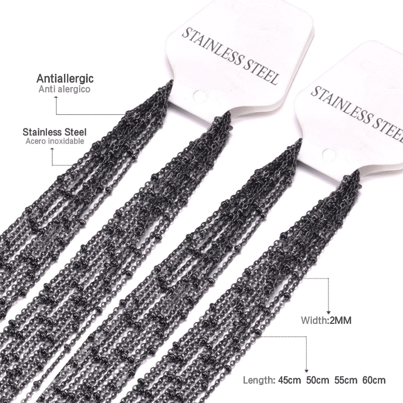 3pc Black Bead O-Chain Necklace Set, Stainless Steel