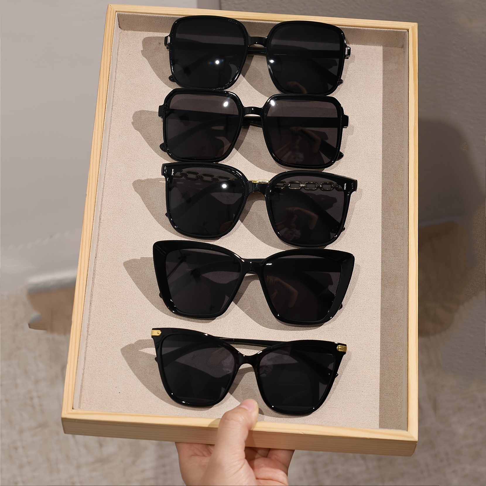 

5pcs Set: Black & Gray Geometric Fashion Glasses - Anti-reflective, Plastic Frames For , Glasses
