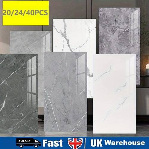20 24 40pcs waterproof self marble wall tile stickers peel stick pvc tiles with contemporary straight puzzle pattern washable removable for bathroom room home decor vinyl stickers waterproof bathroom kitchen upgrades glossy tiles