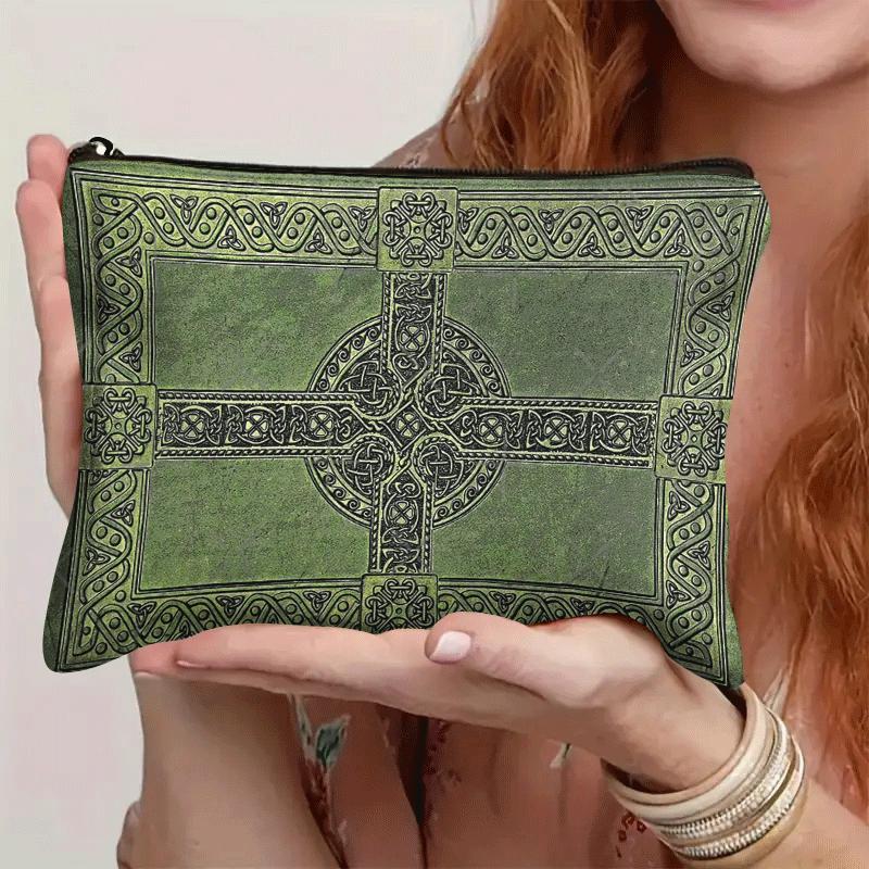 TEMU 1 Celtic Knotwork Design Makeup Bag, Compact Cosmetic Pouch With Zipper, Ideal For Travel, Gifts For Sisters , Suitable For Business, Fitness,