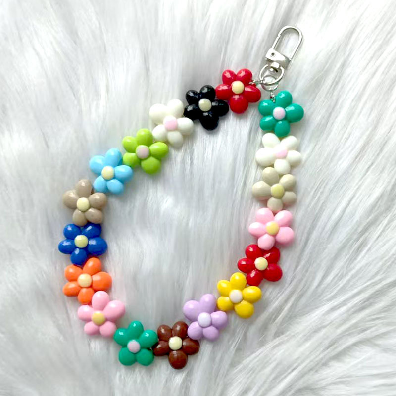 TEMU [6 Colors From] -themed Five-petal Bead Keychains For, Perfect As Phone Charms Or Bag Additions. Shock-resistant Chain Design With Flower-shaped