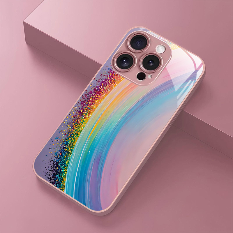 TEMU Phone Case: , Dynamic, And Starburst-inspired With Pink Metallic Paint. Tempered Glass Phone Case Suitable For Iphone 17/17 Air/17 Pro/17 Pro