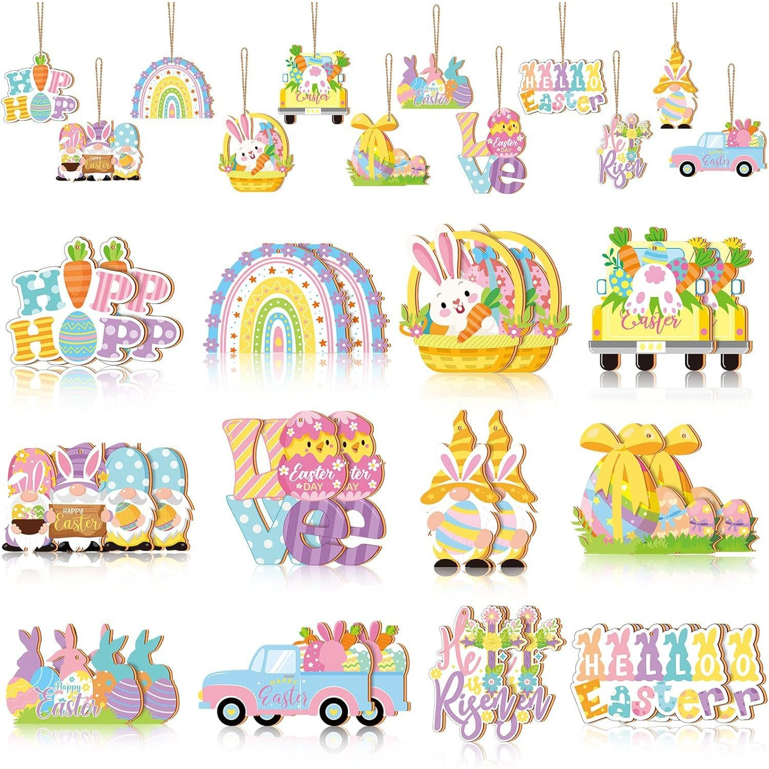 

24pcs Easter Wooden Decor Set - & Hanging Ornaments For