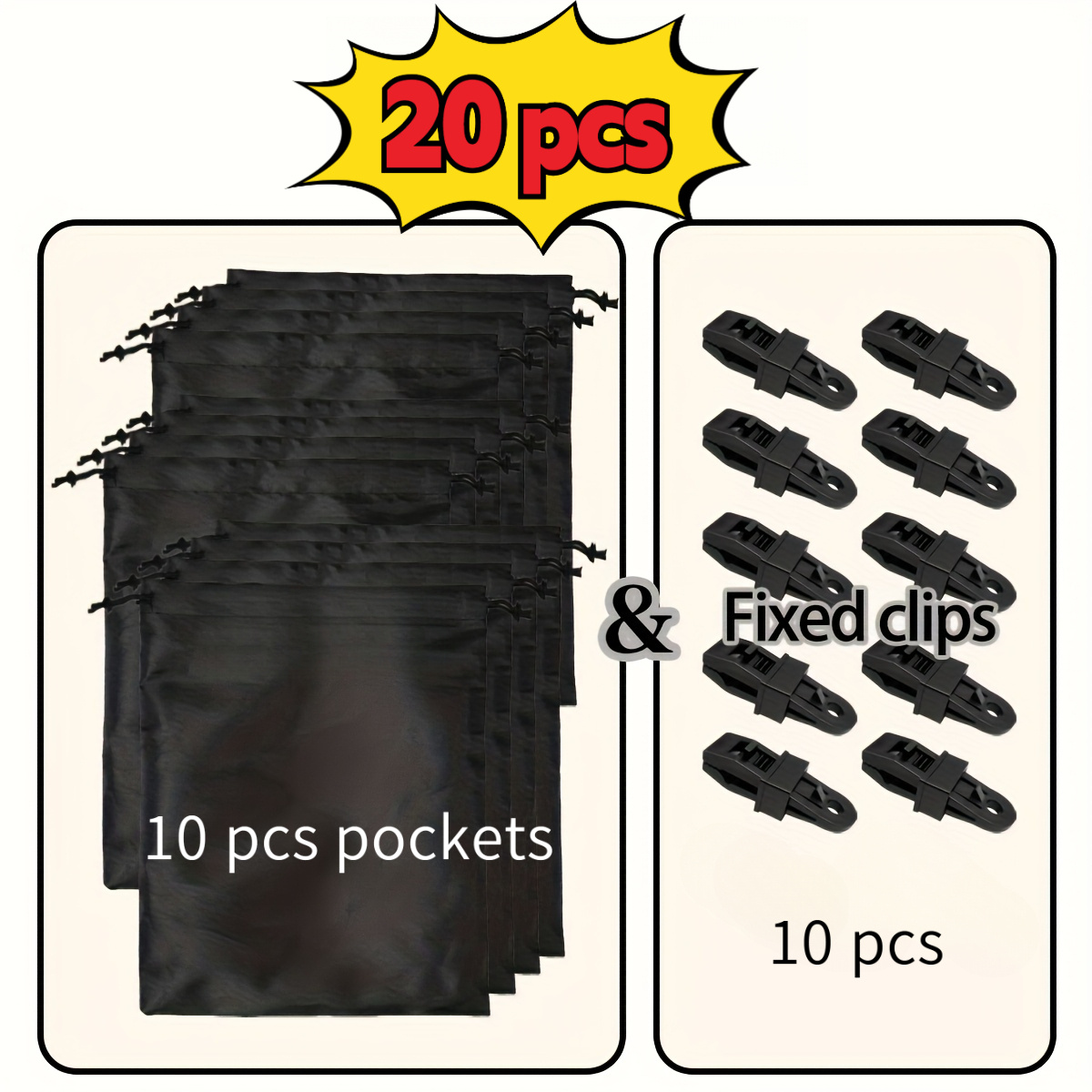 E-shop 20 Stück (10 Sets) Schwerlast-Vorhanggewichte & Clips für draußen – Winddicht geeignet für Terrasse, Pavillon, Veranda mit PET-Clips, Winddichte