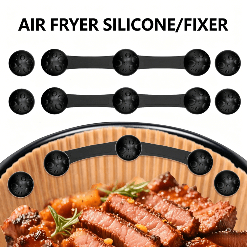 TEMU 6pcs Set Of Air Fryer Baking Paper Fixing Clips, Black Silicone - Securing Clips, Parchment Paper Fixing Silicone Buckles, High-temperature