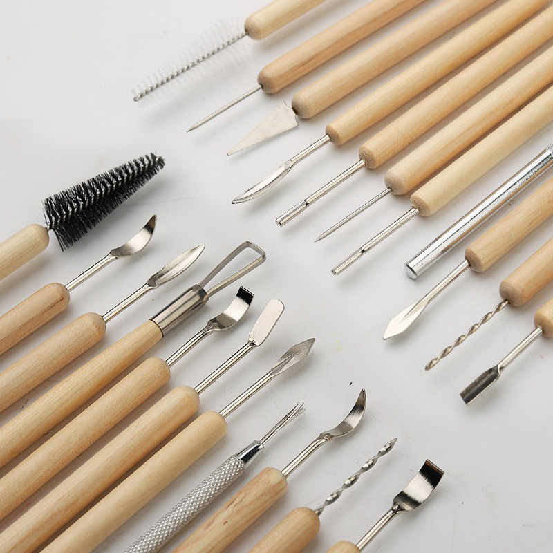 

11pcs Stainless Steel Clay Carving Knife And Needle Tool Set, With Wooden Handles, For Pottery And Ceramics Sculpting Diy Kit