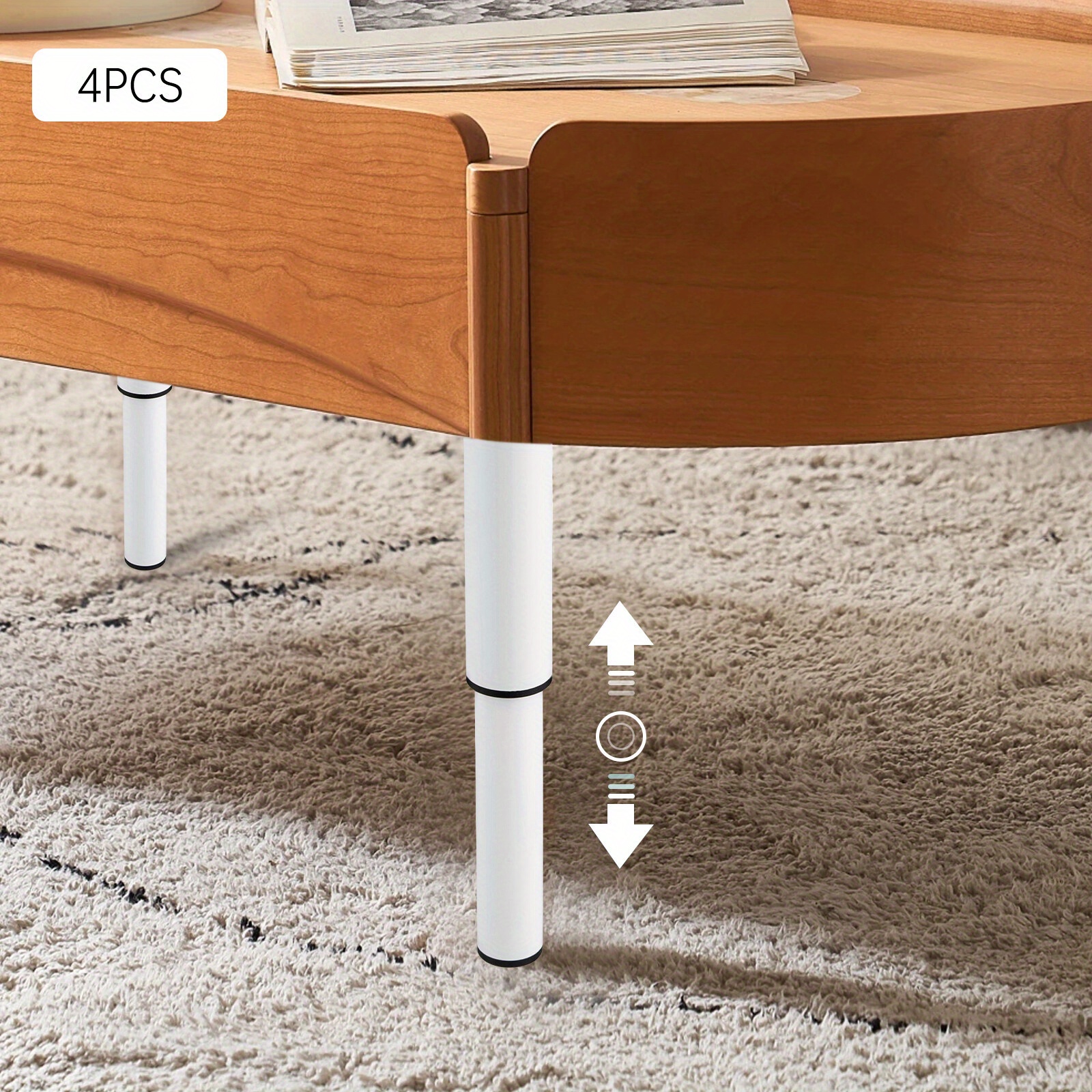 Image of 4pcs White Adjustable Furniture Legs Metal 18-32cm Height Feet For Table Desk Cabinet Vanity Durable Support Fit