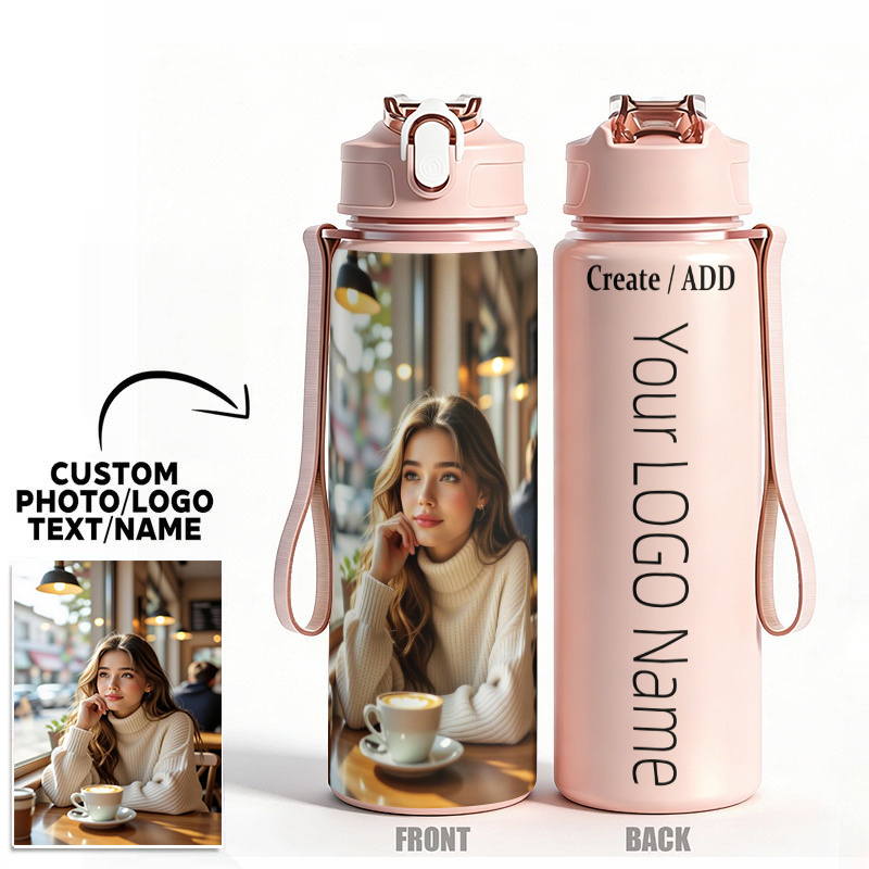 TEMU 750ml 25oz Colorful Outdoor Drinking Cup With 2d Pattern Printed, Flip Straw Cover, Carry Strap, Water Bottle A Template With Vertical Text "