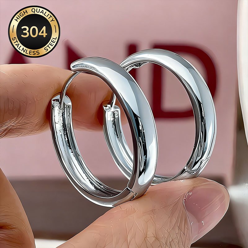 Image of Steel Circle Hoop Earrings For Women Daily Casual Huggie Earrings Jewelry