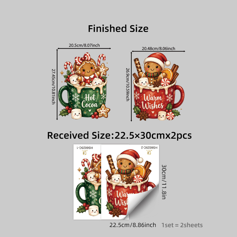 TEMU 2pcs Christmas Wall Decals Gingerbread For Man Wall Stickers Peel And Stick Self-adhesive Removable Holiday Decor For Kids Room Bedroom Door