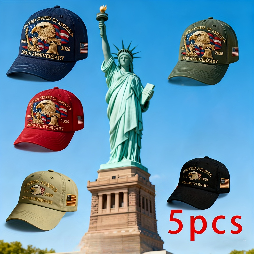TEMU Collection Of 's Baseball Hats, Featuring Patriotic Embroidery For The 250th Anniversary, Commemorating 1776-2026, Perfect For And Casual Daily Use, , Unisex Style For Men And Women