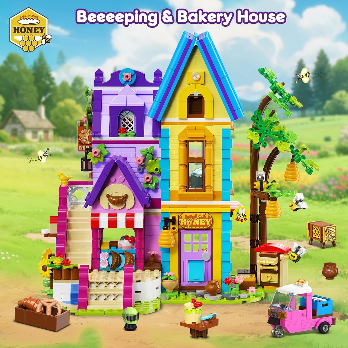 Beekeeping & Building Toy-1084pcs Girls Baking Building Set With Honey Workshop, Pretend Play Birthday