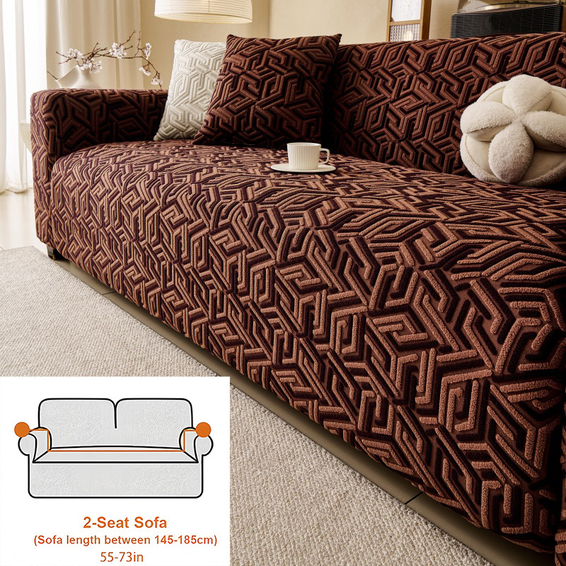 TEMU 1pc Thickened Knit Jacquard Sofa Cover, Fleece Material, , Room Sofa Protector, Suitable For Pet-friendly Families, Elastic Full-wrap Easy Sofa