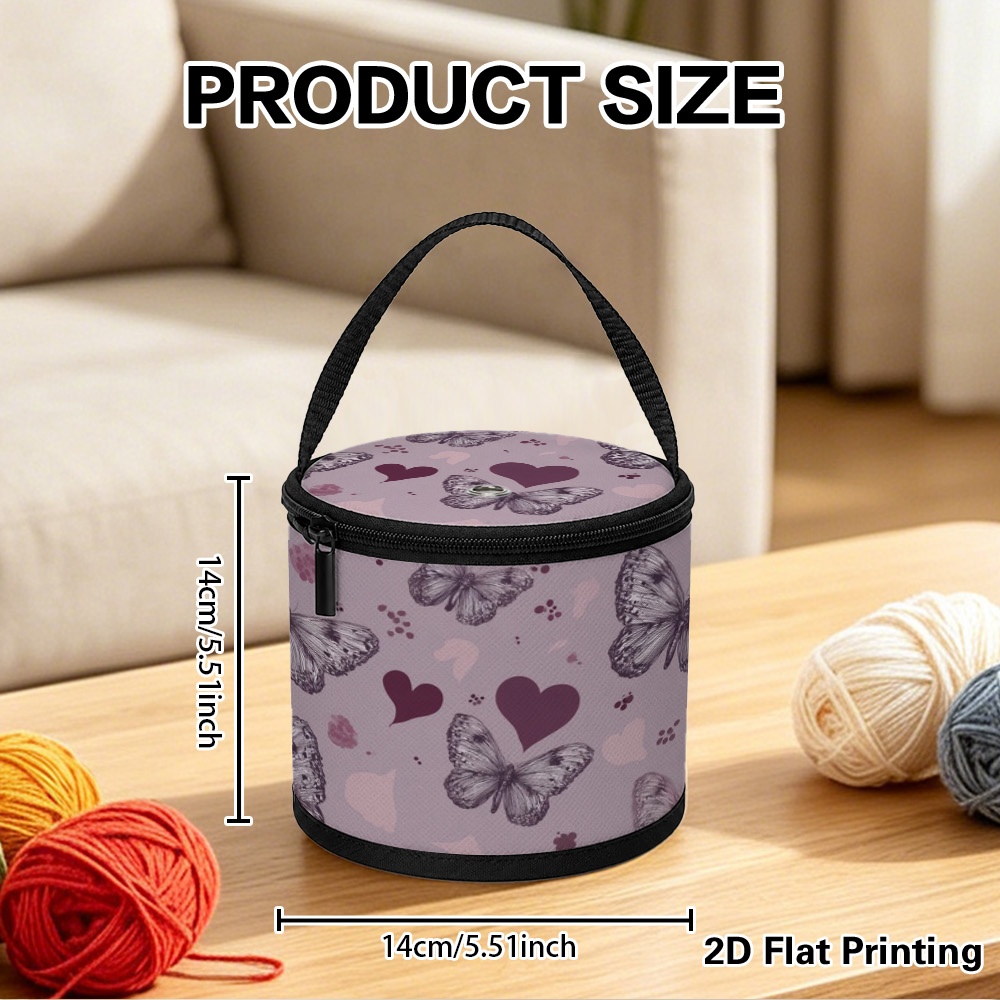TEMU 2d Flat, 1pc Yarn Storage Organizer, Valentine's Day Hearts Modern Print, Top Perforated Yarn Organizer Bag With Grab Handle, Smooth Zipper,